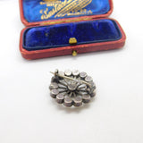 Victorian Sterling Silver & Diamond Paste Set Floral Brooch Antique c1880