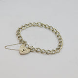 Sterling Silver Patterned Heart Padlock Curb Chain Bracelet Vintage 1975 London