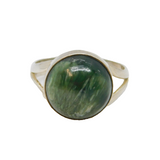 Sterling Silver Cabochon Green Serpentine Dress Ring Modern c1990 Size U 1/2