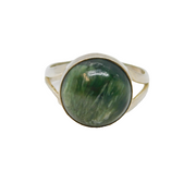 Sterling Silver Cabochon Green Serpentine Dress Ring Modern c1990 Size U 1/2