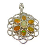 Sterling Silver 7 Opal Set Large Floral Design Charm Pendant Vintage c1970