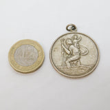 Large Sterling Silver St Christopher Pendant Medallion Vintage 1977 Birmingham