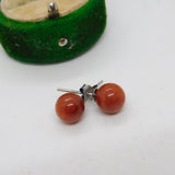 Pair of Sterling Silver Red Glass Beaded Stud Earrings Vintage c1970