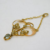 Edwardian 9ct Gold, Seed Pearl & Topaz Floral Lavalier Pendant Antique c1910s
