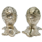 Victorian Mappin & Webb Pair of Silver Plated Knights Helmet Pepper Shakers