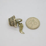 Sterling Silver Picnic Basket Maine Souvenir Charm Pendant Vintage c1970s