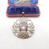 Scottish Silver Plated Amethyst Set Celtic Twist Kilt Brooch Vintage c1980