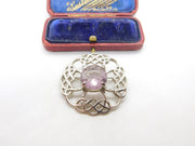 Scottish Silver Plated Amethyst Set Celtic Twist Kilt Brooch Vintage c1980