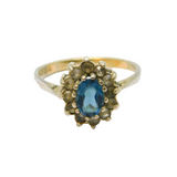 9ct & Sterling Silver Blue Topaz & Spinel Cluster Ring Antique c1930 Size P 1/2