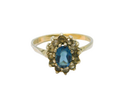 9ct & Sterling Silver Blue Topaz & Spinel Cluster Ring Antique c1930 Size P 1/2