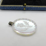 Sterling Silver & Irridescent Cut Scottish Thistle Pendant Vintage c1980