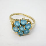 9ct Yellow Gold & Blue Topaz Floral Cluster Ring Vintage 2001 Birmingham