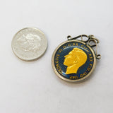 Sterling Silver Mounted Vitreous Enamel Farthing Charm Pendant Vintage c1970s