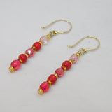 Pair of Sterling Silver Pink Glass Beads Hook Drop Earrings Contemporary c2010
