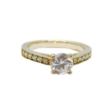 Sterling Silver CZ Solitaire & CZ Accents Engagement Ring Modern c1990 Size O
