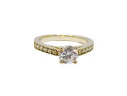Sterling Silver CZ Solitaire & CZ Accents Engagement Ring Modern c1990 Size O