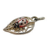 Sterling Silver Ladybird on the Leaf Charm Pendant Vintage c1970