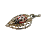 Sterling Silver Ladybird on the Leaf Charm Pendant Vintage c1970