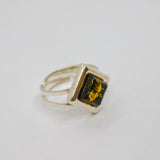 Sterling Silver Baltic Amber Adjustable Band Dress Ring Vintage c1970 Size M