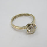 Sterling Silver CZ Sparkling Solitaire Engagement Ring Vintage c1990 Size O 1/2