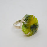 Sterling Silver Raw Yellow/Green Agate Studio Band Ring Vintage c1990 Size N