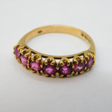 9ct Yellow Gold Seven-Stone Ruby Dress Ring Vintage 1984 London