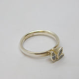 Sterling Silver Hans Nygaard 3 White Topaz Leaf Ring Vintage c1990 Size N 1/2