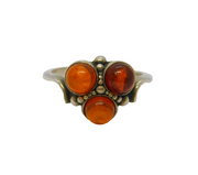 Sterling Silver Triple Baltic Amber Studio Style Dress Ring Vintage c1970 Size J