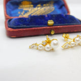 Gold on Sterling Silver, Paste & Pearl Modernist Stud Earrings Vintage c1990