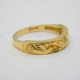 14ct Yellow Gold & Diamond 'Je t'aime' I Love You Dove Pattern Ring Vintage