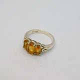 Sterling Silver Triple Graduating Citrine Dress Ring Vintage c1970 Size L 1/2