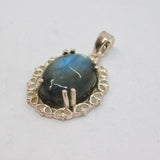 Sterling Silver Labradorite Oval Cabochon Drop Pendant Vintage c1970