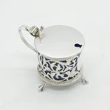 Victorian Sterling Silver Bird & Floral Pattern Mustard Pot Antique Birmingham