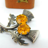 Scottish Sterling Silver Citrine Set Thistle Brooch Antique c1930 Art Deco