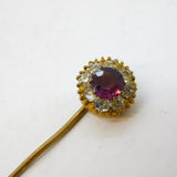 Victorian Gilt Metal & Purple-White Paste Floral Stick Pin Antique c1890s