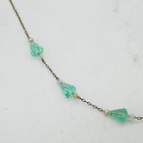 Rolled Gold, Green Glass & Pearl Set Beaded Necklace Antique c1920 Art Deco
