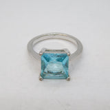 Sterling Silver & Cushion Cut Blue Topaz Dress Ring Vintage c2000s