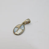Sterling Silver Blue & White Shell Oval Charm Pendant Vintage c1970