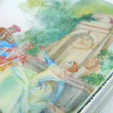 Sterling Silver & Enamel Regency Scene Makeup Compact Antique 1924 Birmingham