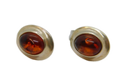 Pair of Sterling Silver Baltic Amber Oval Stud Earrings Vintage c1970