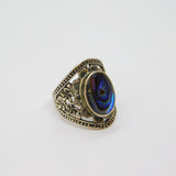Sterling Silver Abalone Shell Flower Pattern Band Ring Vintage c1970 Size M 1/2