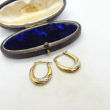 Sterling Silver Gilt Bicolour and Diamond Paste Hoop Earrings Vintage c1970