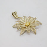 Sterling Silver Filigree Pattern Textured Flower Charm Pendant Vintage c1970