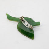 Silver Plated Carved Nephrite Jade Flying Goose Brooch Pin Vintage c1970s