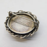 Sterling Silver Mounted Glazed Ceramic Ruskin Style Brooch Vintage c1950s