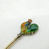 Boxed Art Deco Set of Sterling Silver Gilt Enamel Chicken Cocktail Sticks