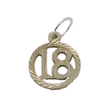 Sterling Silver Textured Round Cutwork '18' Birthday Charm Pendant Vintage c1970