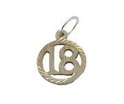 Sterling Silver Textured Round Cutwork '18' Birthday Charm Pendant Vintage c1970