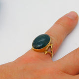 19th Century Boxed 9ct Gold & Cabochon Moss Agate Signet Ring Antique c1880s