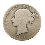 Queen Victoria .925 Silver Half Crown Coin Antique 1844 Fair Condition